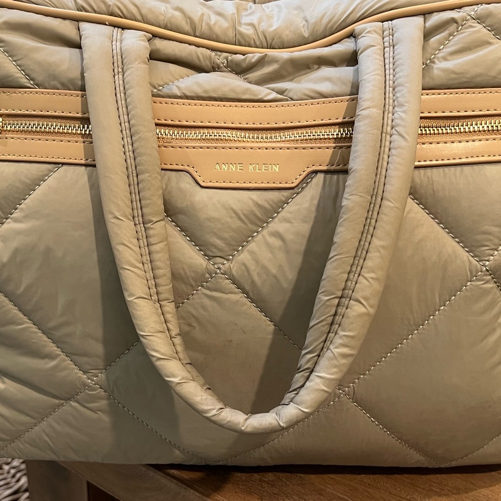 Anne Klein Cream Quilted Tote Bag with Double Strap Handles